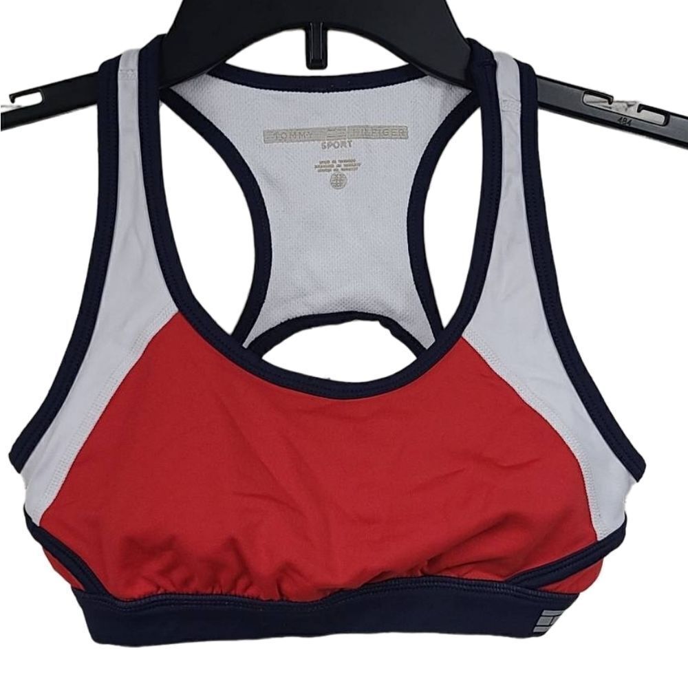 Tommy Hilfiger Sport Colorblock Racerback Sports Bra Red Running Flag Bralette